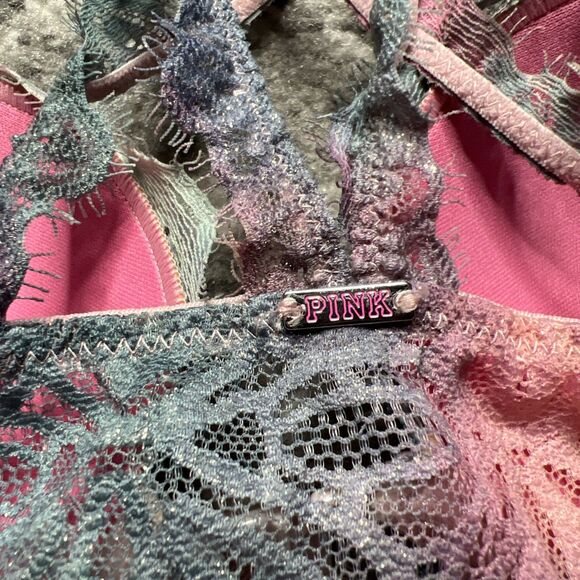 Victorias Secret PINK Front Close Date Racerback Bra Pastel Ombré 32B Lace - Picture 3 of 5